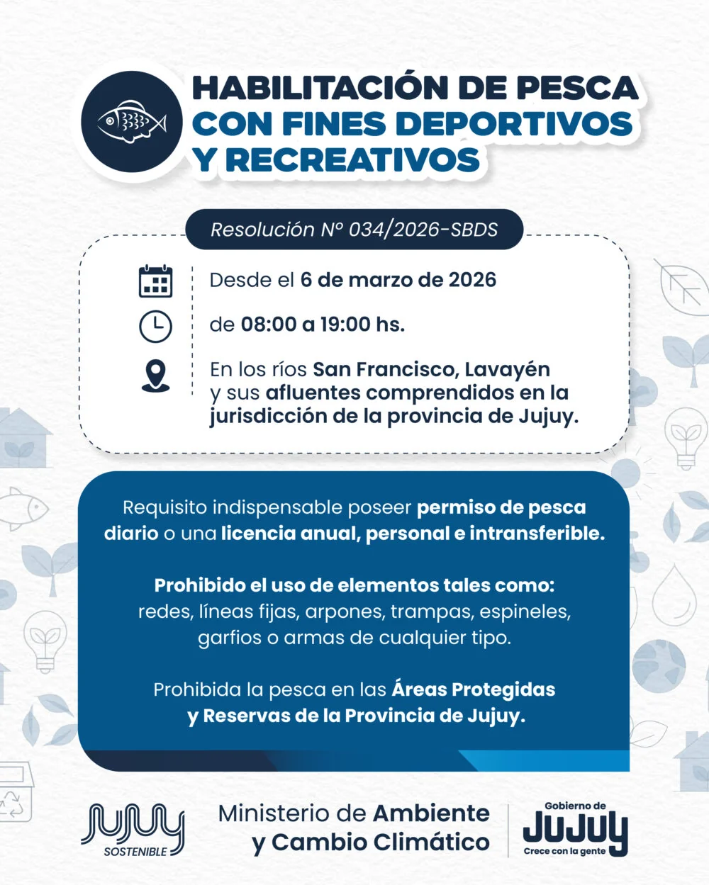 Habilitación de Pesca con Fines Deportivos y Recreativos. 
